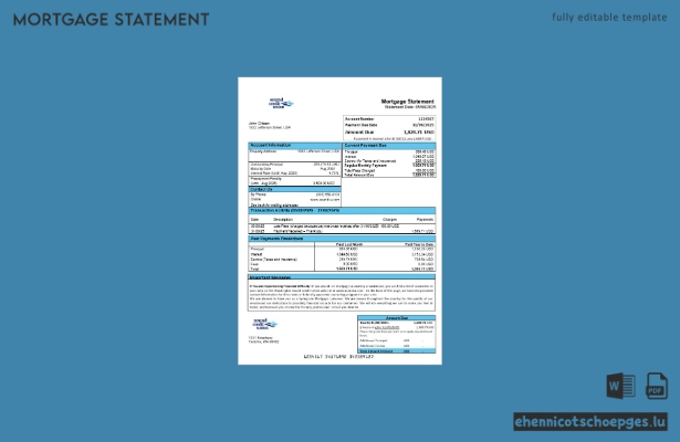 USA Washington Sound Credit Union Hypothekenabrechnung in Word- und PDF-Formaten – Beispielvorschau